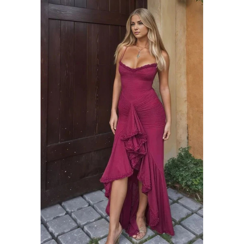 2025 Spring Summer Womens Mesh Camisole Dress with Ruffled Hem, Ruched Sleeveless Party Evening Wear in Flowy Elegant