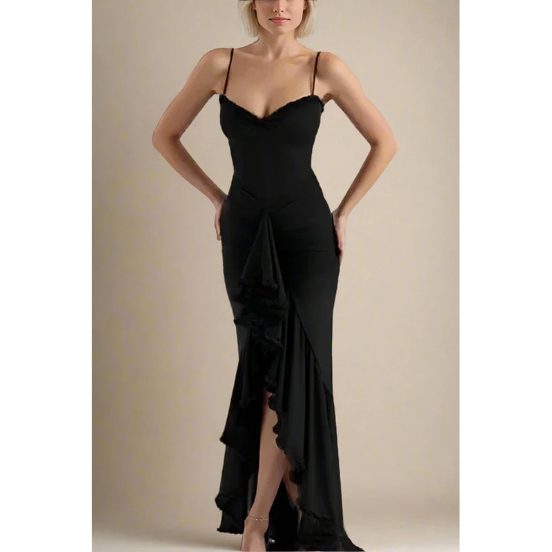2025 Spring Summer Womens Mesh Camisole Dress with Ruffled Hem, Ruched Sleeveless Party Evening Wear in Flowy Elegant