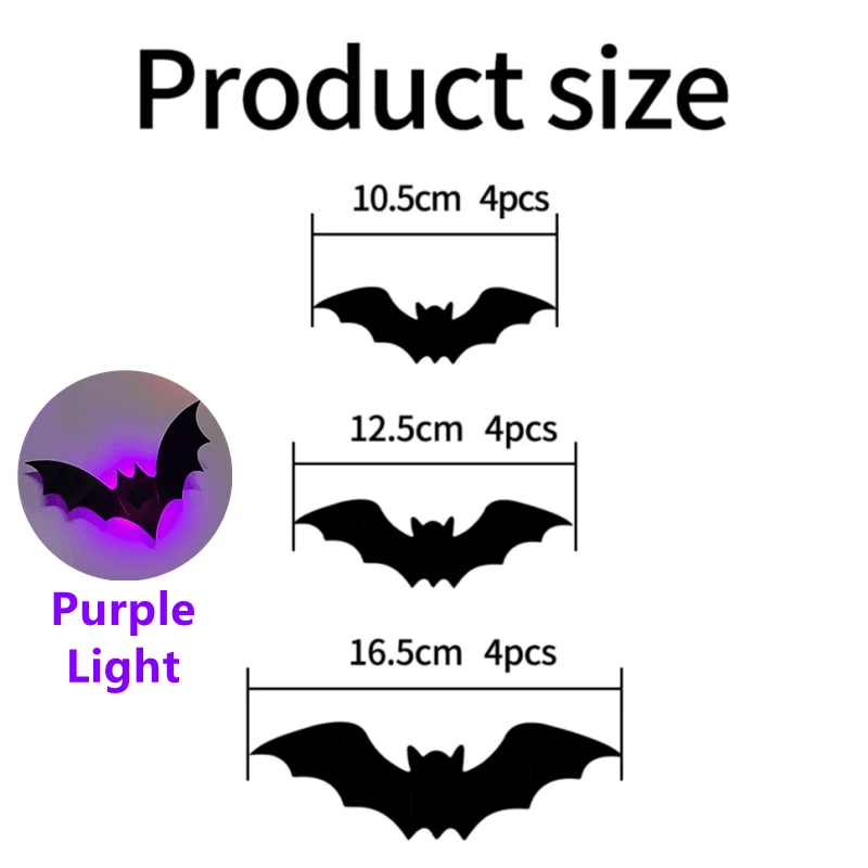 Scary LED Halloween Decorations Glowing Bats And Spider 3D Wall Stickers For Haunted House Party In 11