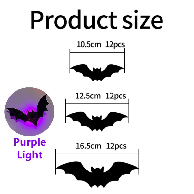 Scary LED Halloween Decorations Glowing Bats And Spider 3D Wall Stickers For Haunted House Party In 12
