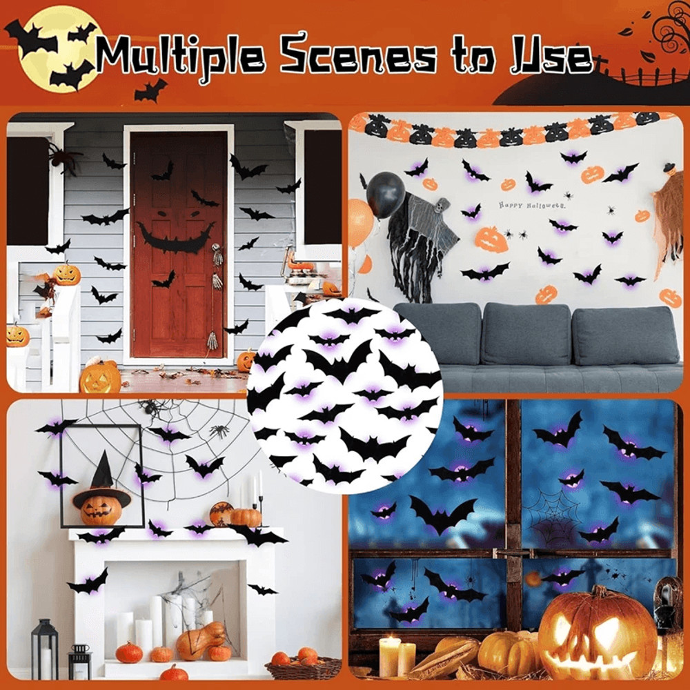 Scary LED Halloween Decorations Glowing Bats And Spider 3D Wall Stickers For Haunted House Party In 6