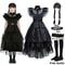 Girls Wednesday Addams Costume Complete Kit Kids Halloween Party Dress With Wig Accessories For Co 0