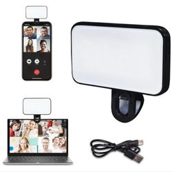 portable mini selfie fill light, 3 modes adjustable brightness clip on, rechargeable led ring light for phone laptop
