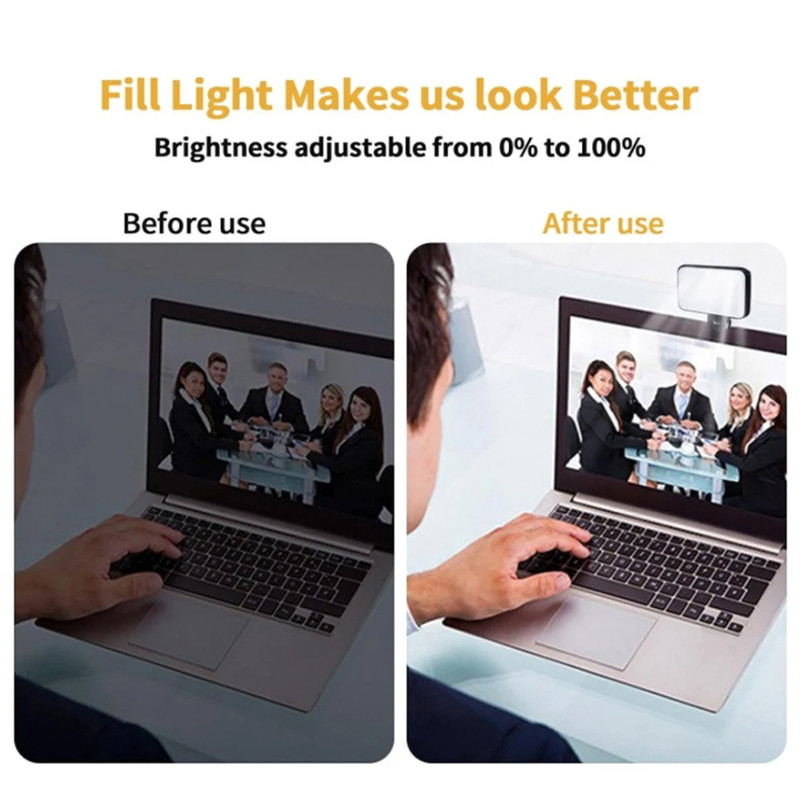 Portable Mini Selfie Fill Light, 3 Modes Adjustable Brightness Clip On, Rechargeable LED Ring Light for Phone Laptop