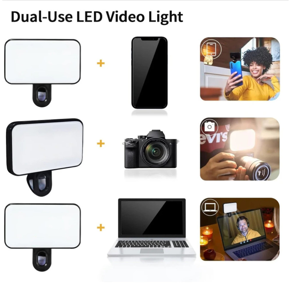 Portable Mini Selfie Fill Light, 3 Modes Adjustable Brightness Clip On, Rechargeable LED Ring Light for Phone Laptop