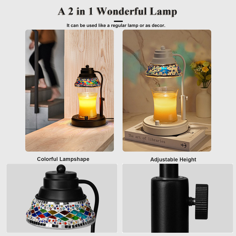 Diamond Lampshape Wax Melting Lamp, Colorful Candle Warmer Lamp With Timer and Dimmer, Adjustable Height Lattern