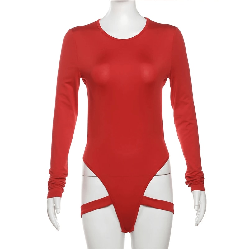 Sexy Hollow Back Bodysuit Bandage Chic Bodyshape Top for Women Summer LongSleeve Clubwear Hott