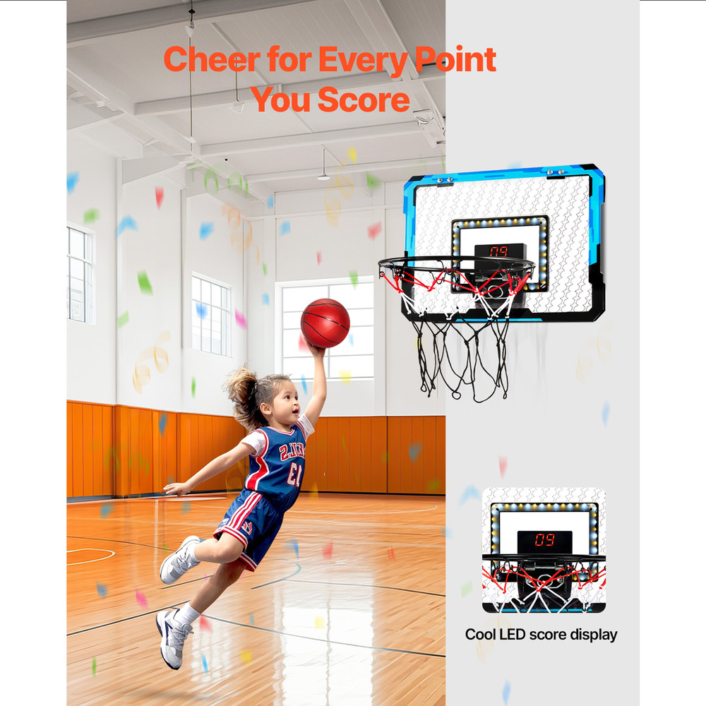 SucceBuy Kids Basketball Hoop Wall Mounted Indoor Toy With LED Lights  Scoreboard Foldable Goal For 1