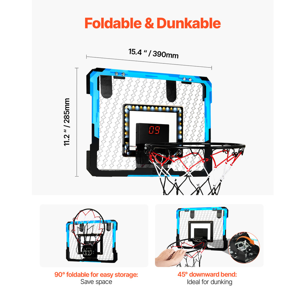 SucceBuy Kids Basketball Hoop Wall Mounted Indoor Toy With LED Lights  Scoreboard Foldable Goal For 3