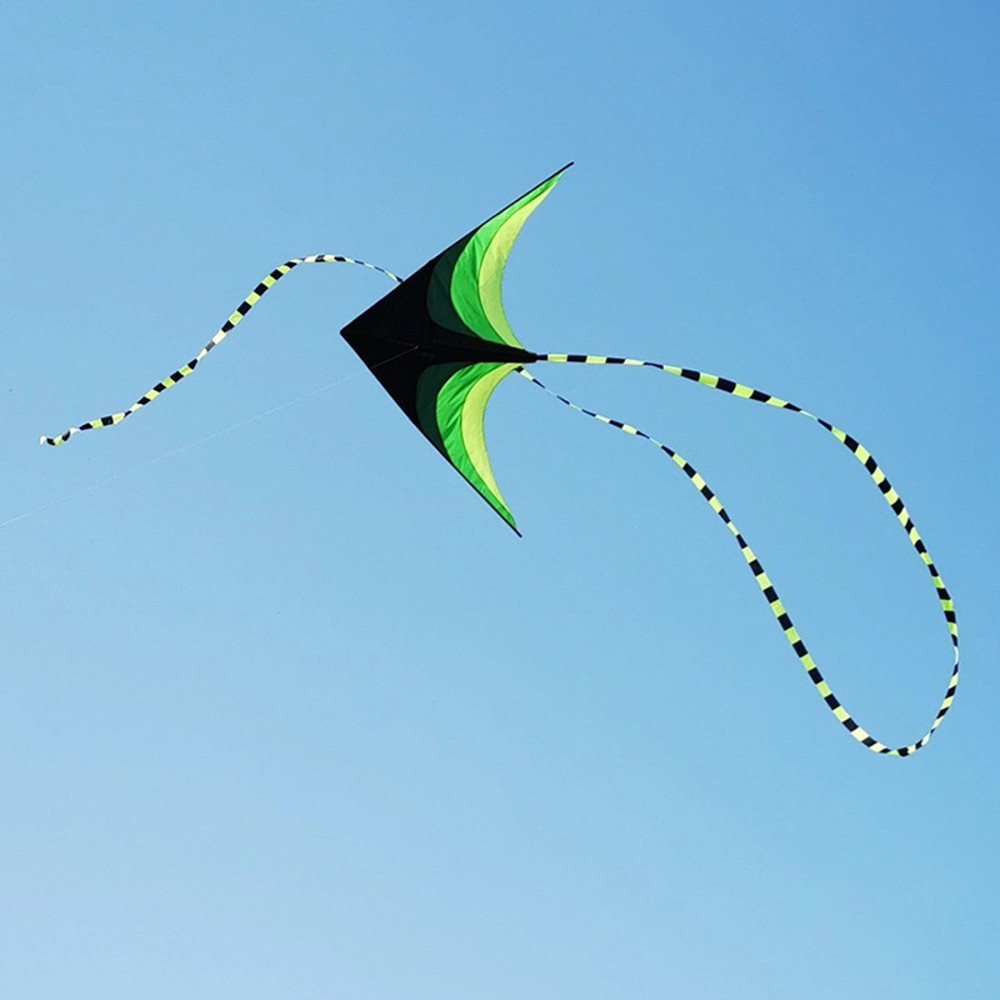 Large Delta Kite for Kids and Adults, Easy to Fly, Huge Green Design with 500cm Tail, Outdoor Toys with 100M Line
