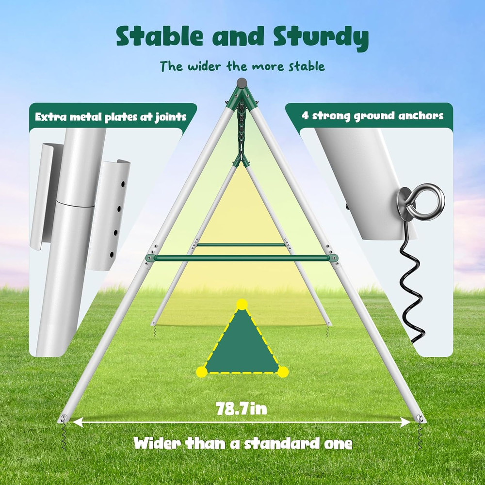 Hapfan Heavy Duty Metal Swing Set, 7.3ft Tall Outdoor Playset with 3 Swings, for Big Kids and Backyard Playgrounds