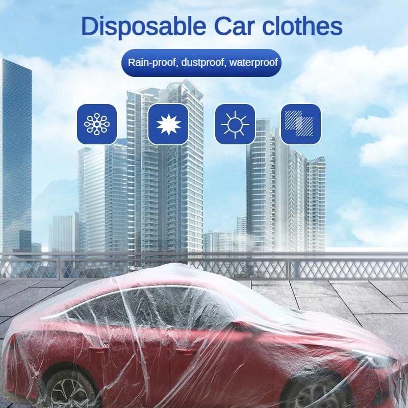 Disposable Car Covers Transparent PE Film Waterproof Dust Rain Protection Instant Car Coat 0