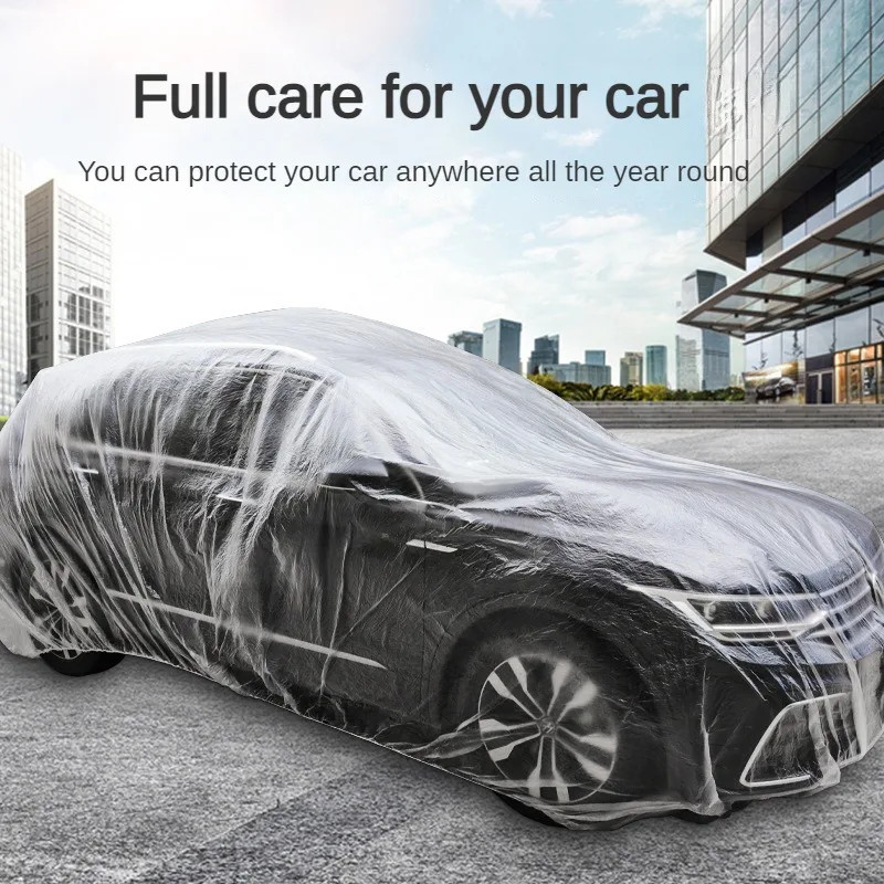Disposable Car Covers Transparent PE Film Waterproof Dust Rain Protection Instant Car Coat 1