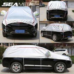 universal half car cover, waterproof outdoor cover for suv sedan, oxford fabric with uv protection, dustproof, snowproof