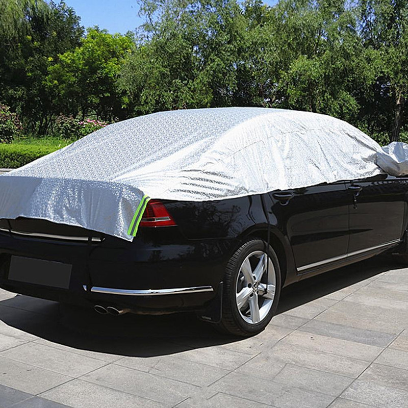 Universal Car Cover, All Weather Sunshade Half Cover, Sunblock Rain Heat Protection, Windproof Dustproof for Sedan Hatch