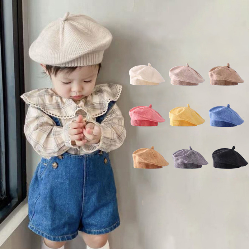 Fashion Cute Baby Knitted Beret Hat Solid Color Winter Cap For Kids Autumn Outdoor Bonnet Accessor 0
