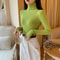 Winter Women Long Sleeve Knitted Sweater Soft Warm Fold Over Turtleneck Ribbed Pullover Jumper Fem 9