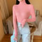 Winter Women Long Sleeve Knitted Sweater Soft Warm Fold Over Turtleneck Ribbed Pullover Jumper Fem 24