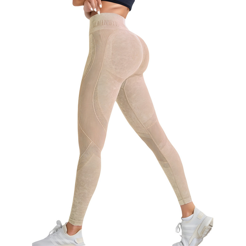 Hip Lifting Yoga Pants for Women, Seamless High Waist Exercise Leggings, Sand Washed Sports Tight