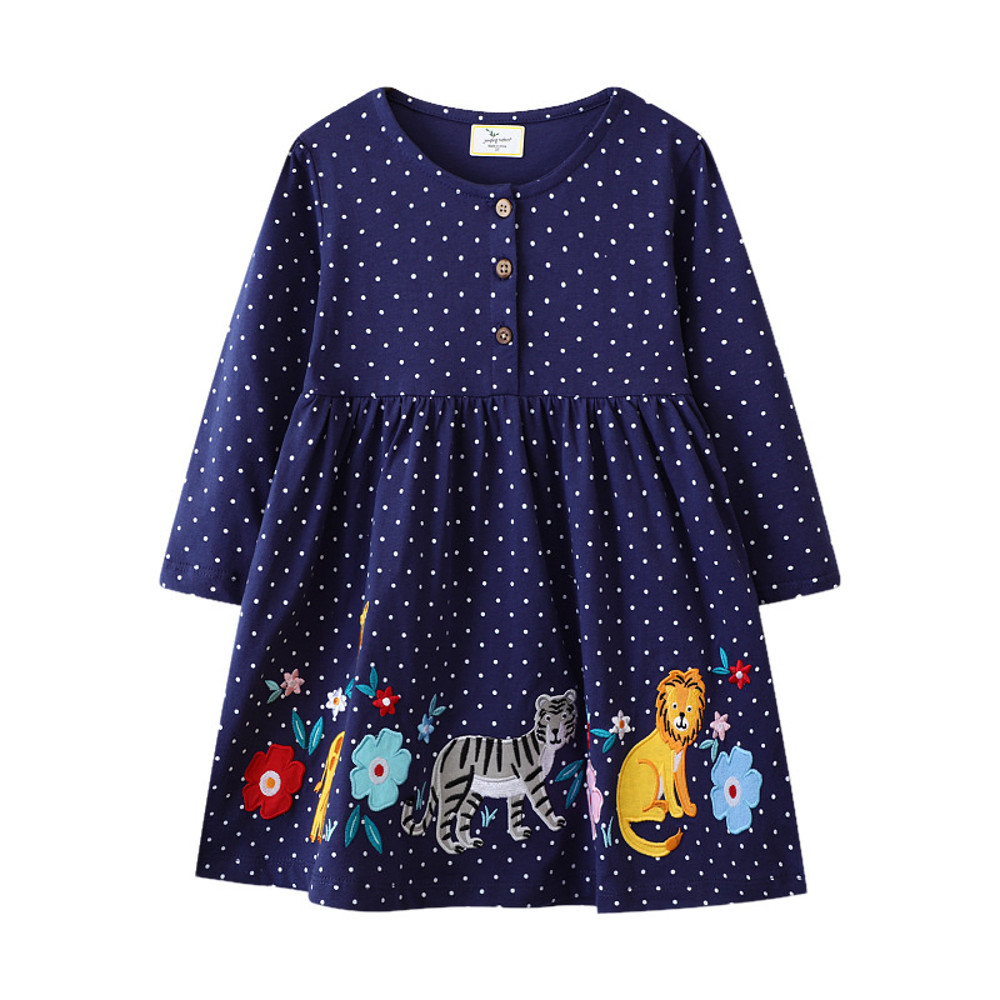 Jumping Meters Girls Dress 27T Dancing Baby Long Sleeve Cute Party Dress With Animals Applique And 7