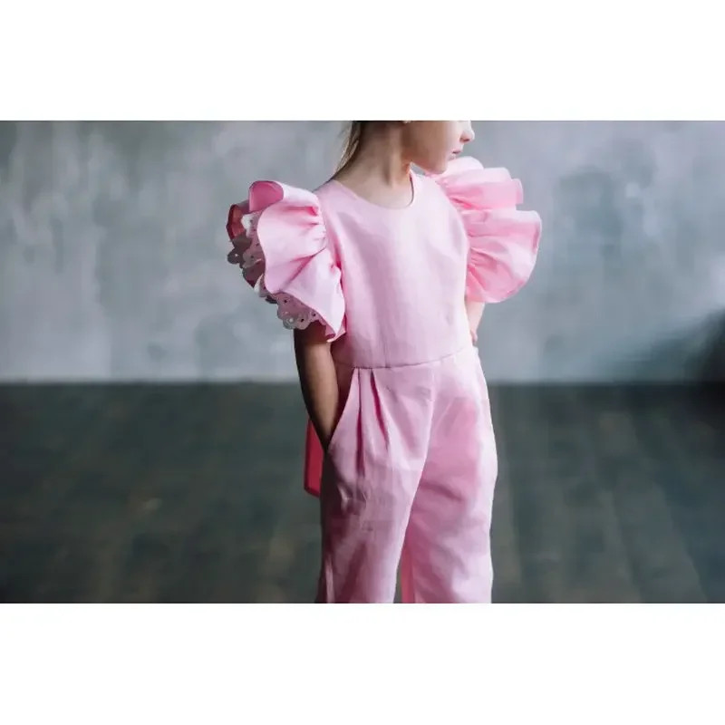 Princess Costume Jumpsuit, Ruffle Sleeve Overalls for Toddler Girls, Summer Baby Bodysuit, Party and Wedding Clothing