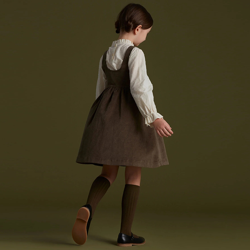 Autumn Fashion Girls Corduroy Dress Retro Style Adjustable Straps Casual Loose Fit Sleeveless Ruche 2