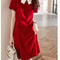 New Style Dress, Fashionable Doll Neck, Slim Fit A Line Skirt, Soft Red, Age Reducing Design