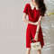 New Style Dress, Fashionable Doll Neck, Slim Fit A Line Skirt, Soft Red, Age Reducing Design