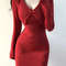 Vintage Knit Dress Red Bodycon Womens Crochet Cover Up Elegant Midi Knee Length Dress Luxury Clothi 0