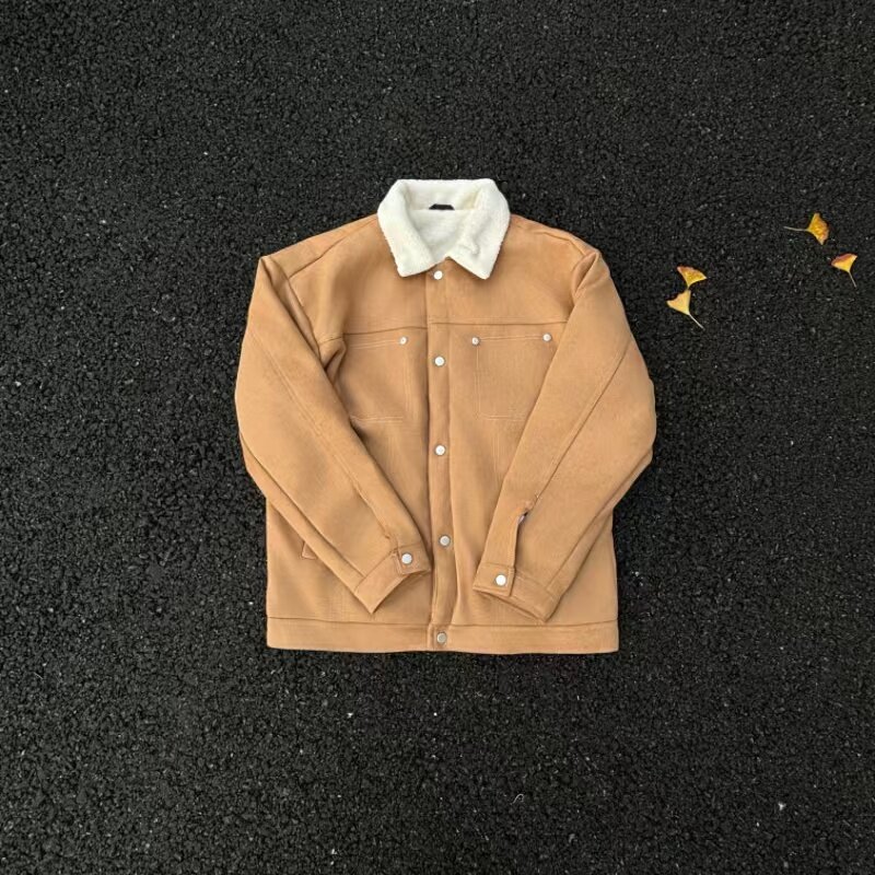 Mens Winter Coat Loose Lapel Jacket Thickened Faux Fur Lamb Wool Cotton Clothing 3