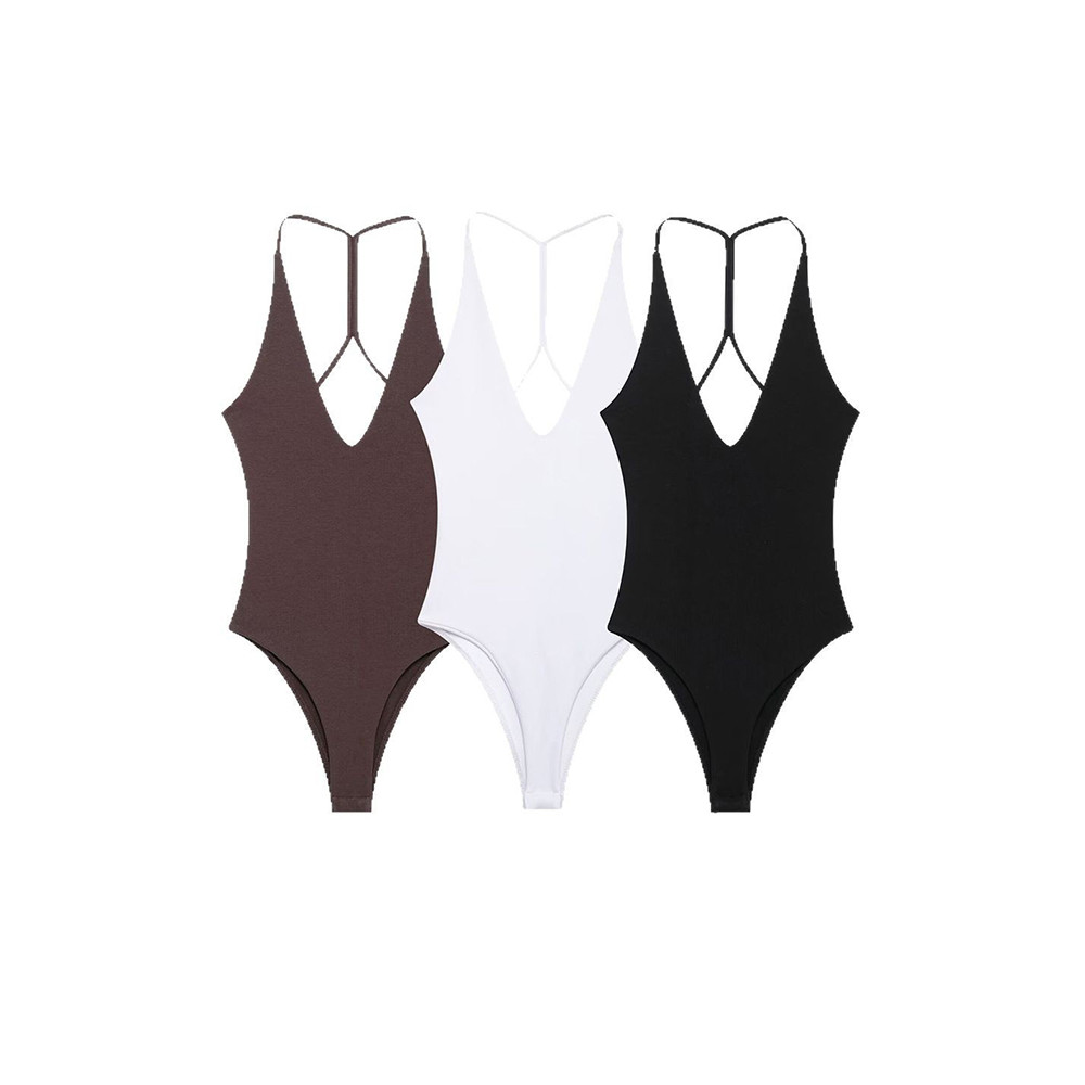 Sexy Backless Bodysuit, Chic V Neck Sling Top, Slim Fit Summer Body Suits for Women, High Street Fashion