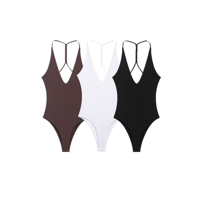 Sexy Backless Bodysuit, Chic V Neck Sling Top, Slim Fit Summer Body Suits for Women, High Street Fashion