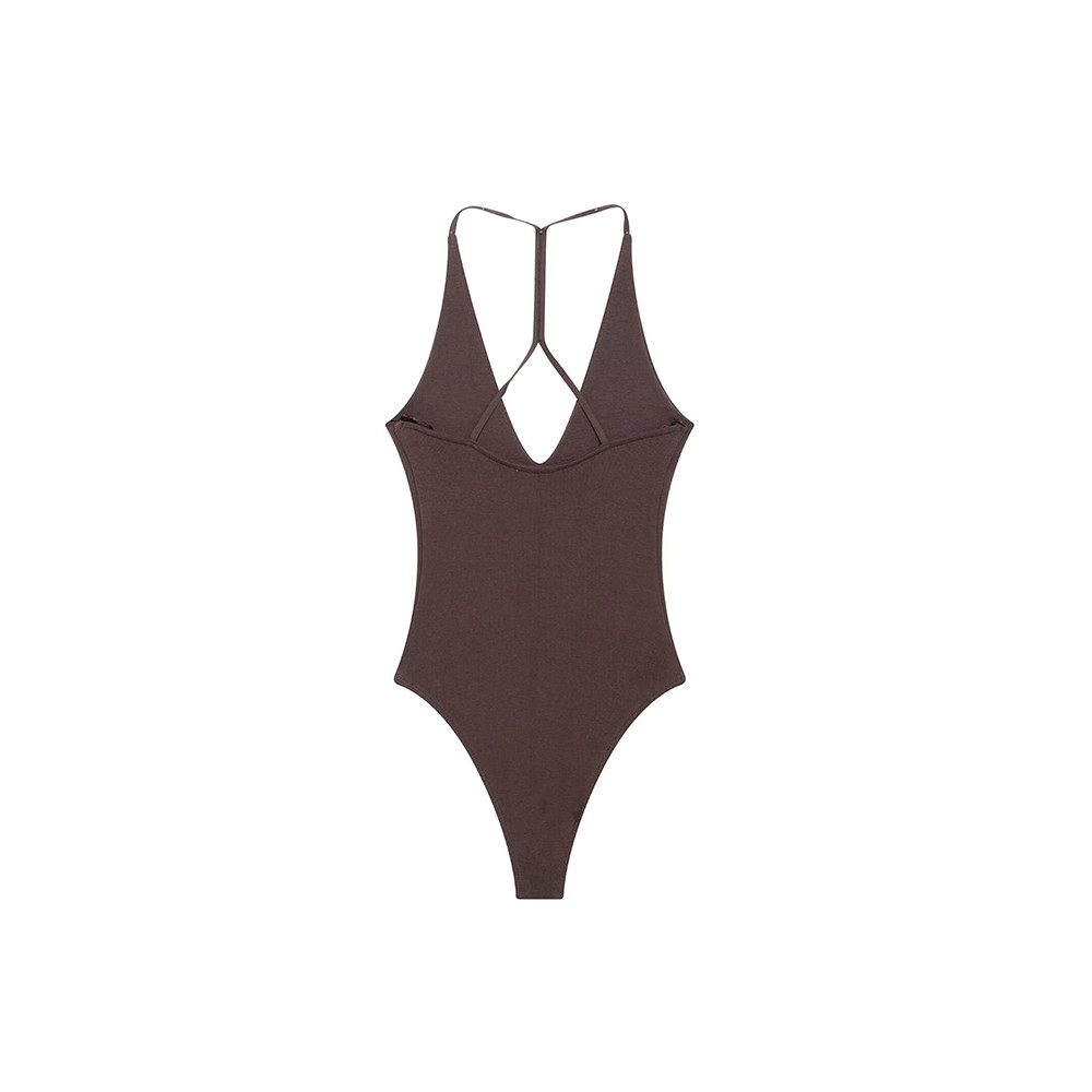 Sexy Backless Bodysuit, Chic V Neck Sling Top, Slim Fit Summer Body Suits for Women, High Street Fashion