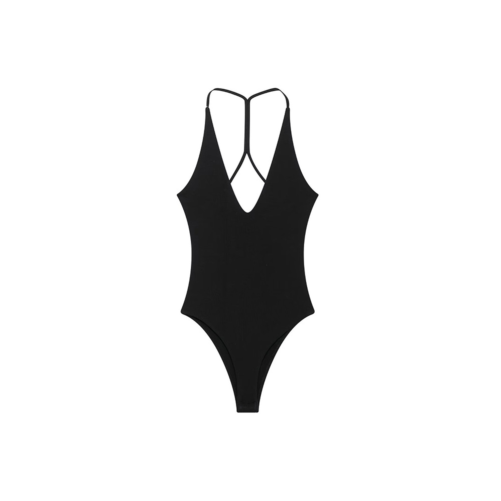 Sexy Backless Bodysuit, Chic V Neck Sling Top, Slim Fit Summer Body Suits for Women, High Street Fashion