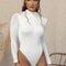Women's Solid Gray Bodysuit, Long Sleeve Mock Neck, Sexy Bodycon Basic, Autumn Winter Fashion Outfits