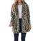 Women's Faux Fur Leopard Jacket, Winter Warm Coat with Pockets, Fashion Streetwear Turn Down Collar Overcoat