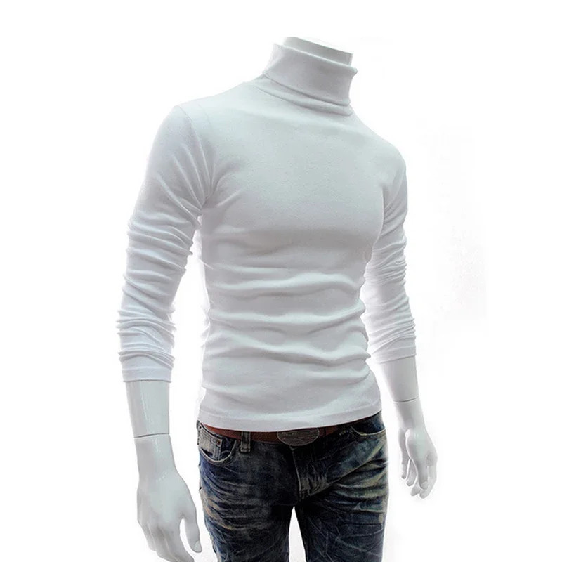 Men's Turtleneck Sweater, Thin Knitted Pullover for Spring and Autumn, Cotton Clothing in Black and White Tops