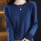 Womens Merino Wool Sweater O Neck Long Sleeve Pullover Spring Autumn Winter Basic Jumper Knitwear T 1