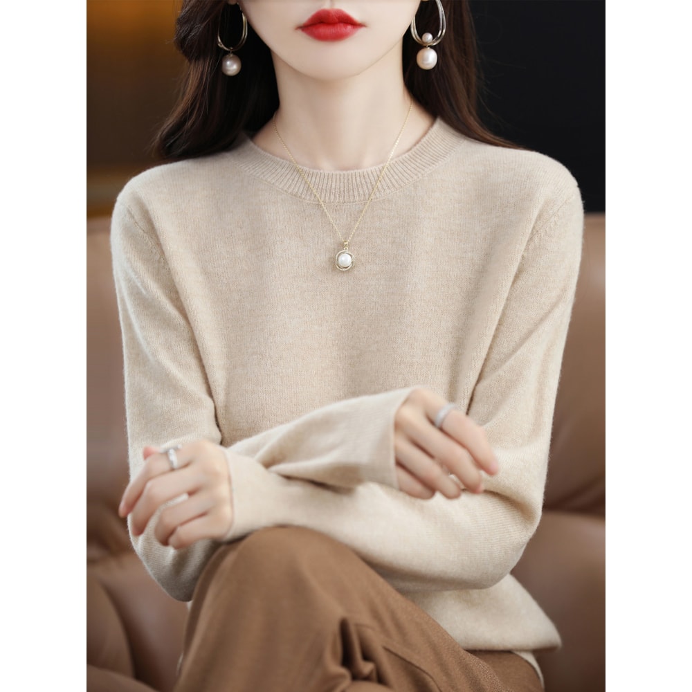 Womens Merino Wool Sweater O Neck Long Sleeve Pullover Spring Autumn Winter Basic Jumper Knitwear T 6