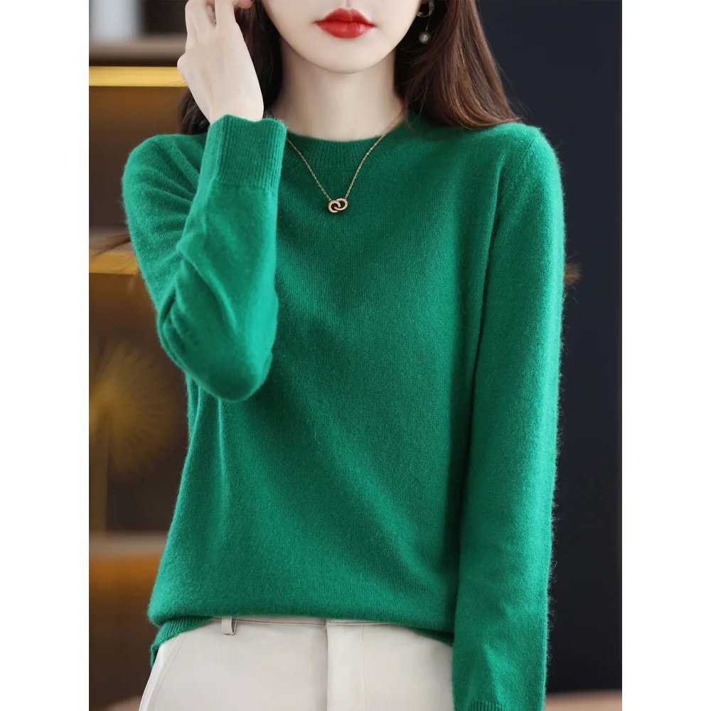 Womens Merino Wool Sweater O Neck Long Sleeve Pullover Spring Autumn Winter Basic Jumper Knitwear T 7