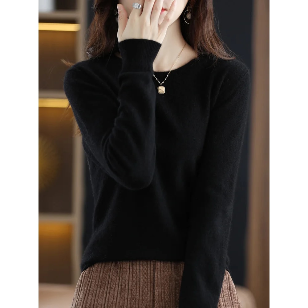 Womens Merino Wool Sweater O Neck Long Sleeve Pullover Spring Autumn Winter Basic Jumper Knitwear T 8