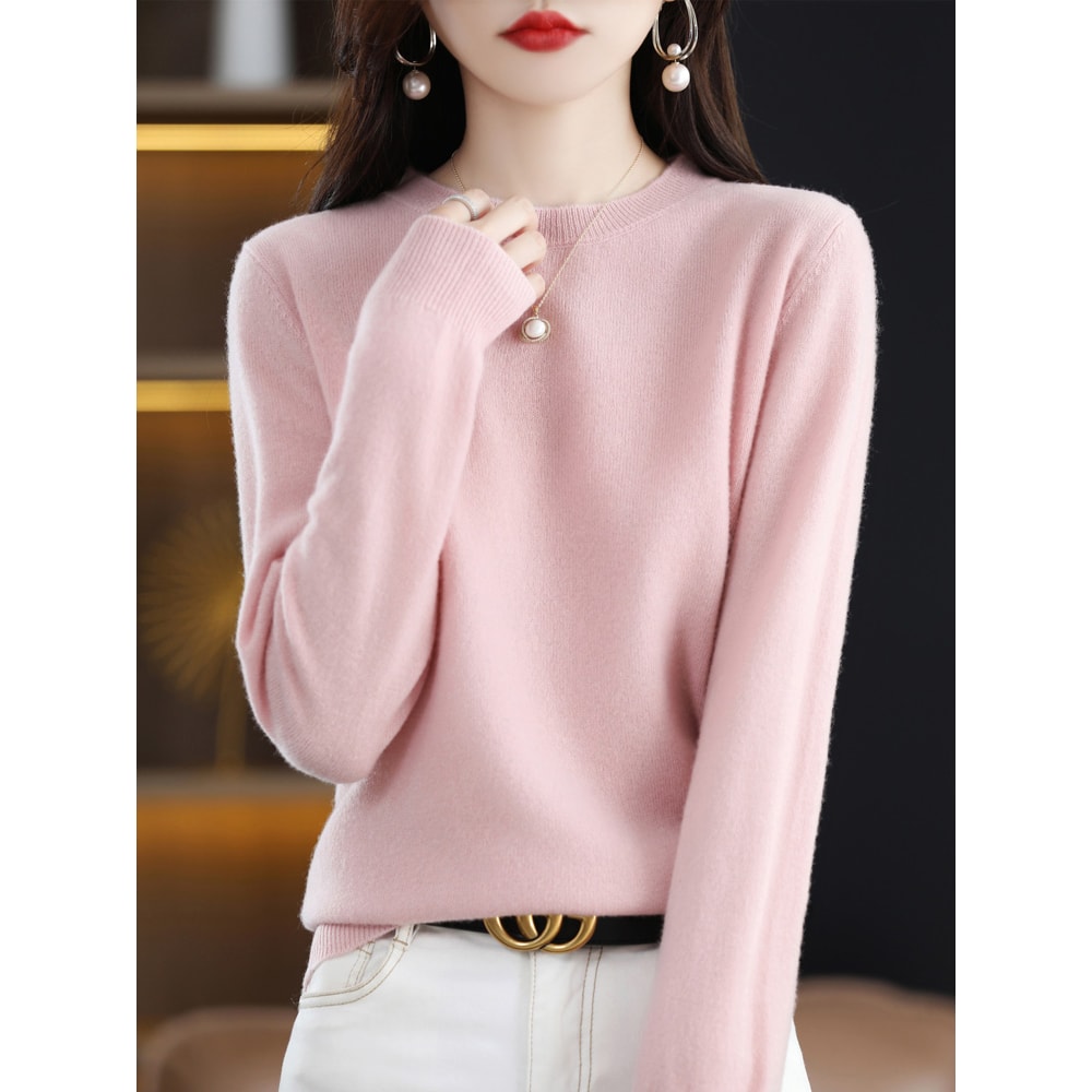 Womens Merino Wool Sweater O Neck Long Sleeve Pullover Spring Autumn Winter Basic Jumper Knitwear T 9