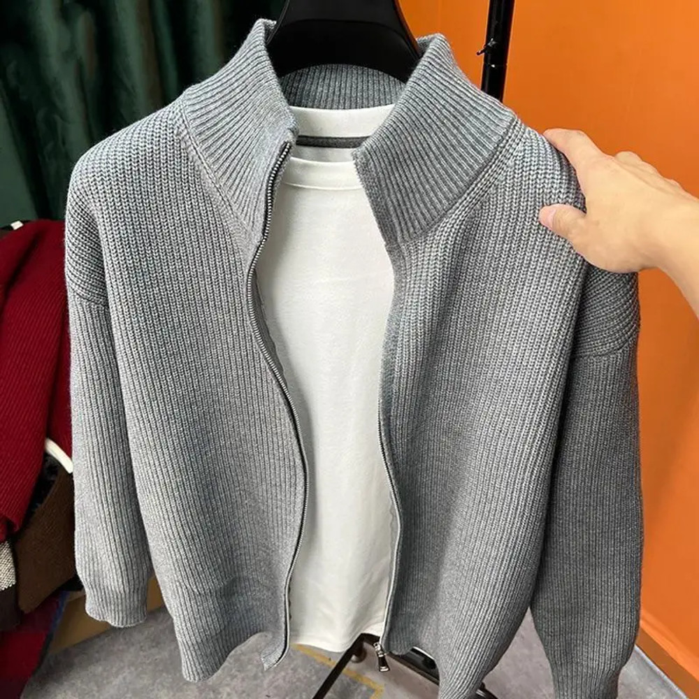Vintage Style Men Cardigan, Loose Fit Casual Sweater, Zippered Knitted Top for Spring Autumn Outerwear