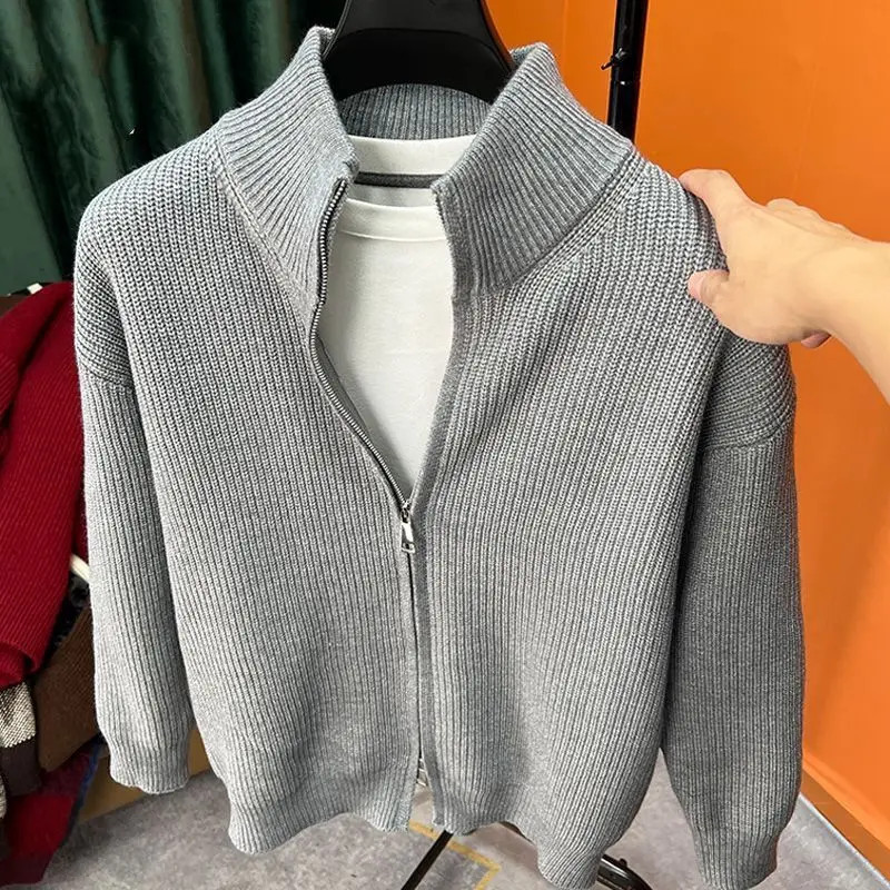Vintage Style Men Cardigan, Loose Fit Casual Sweater, Zippered Knitted Top for Spring Autumn Outerwear