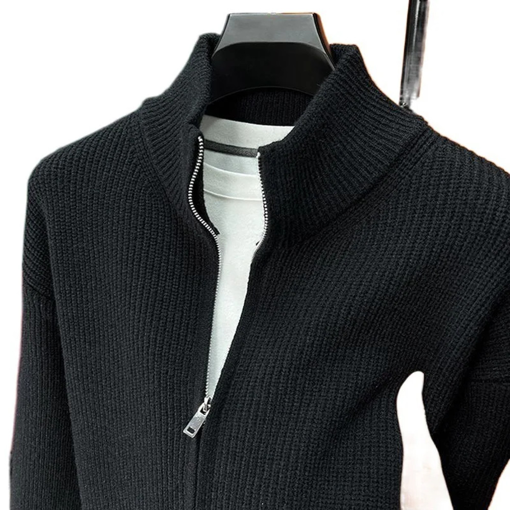Vintage Style Men Cardigan, Loose Fit Casual Sweater, Zippered Knitted Top for Spring Autumn Outerwear