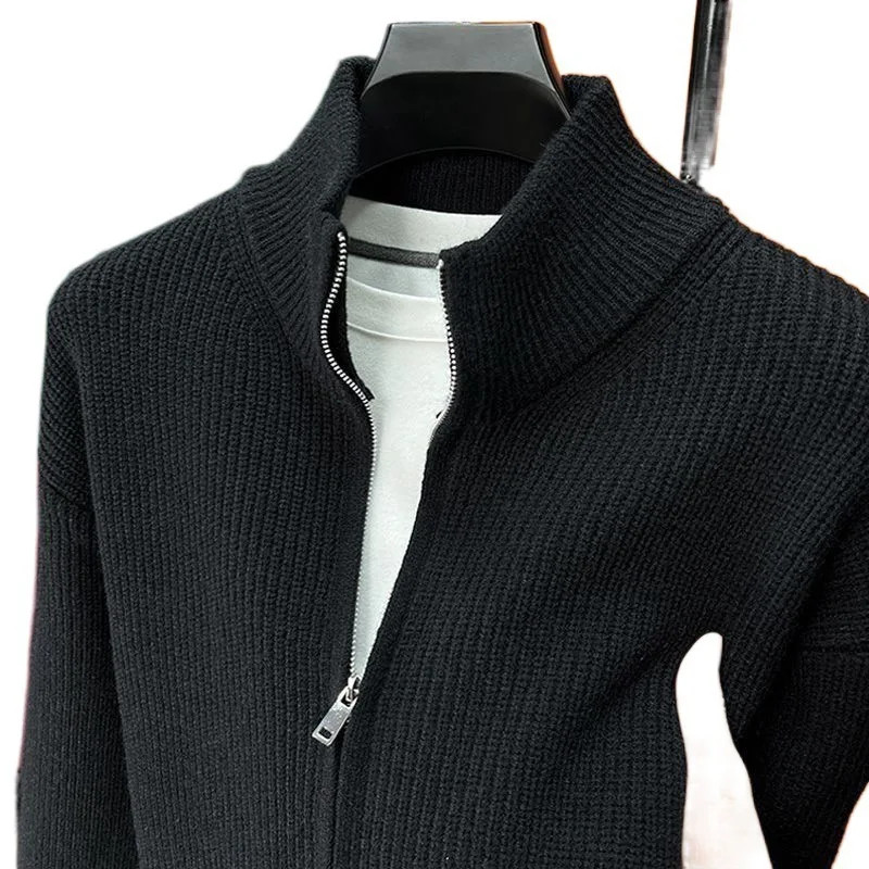 Vintage Style Men Cardigan, Loose Fit Casual Sweater, Zippered Knitted Top for Spring Autumn Outerwear
