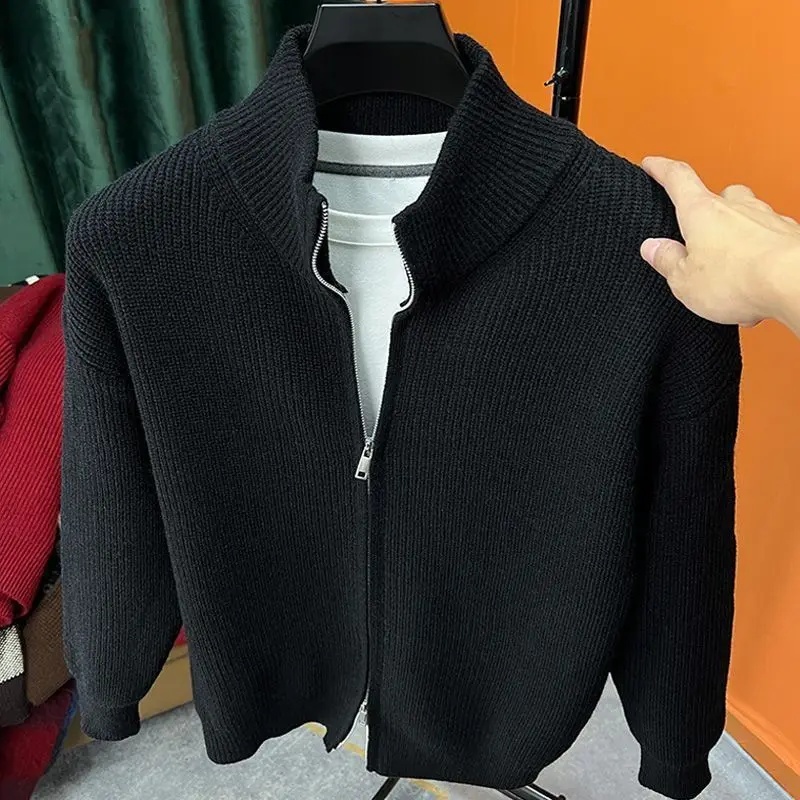 Vintage Style Men Cardigan, Loose Fit Casual Sweater, Zippered Knitted Top for Spring Autumn Outerwear