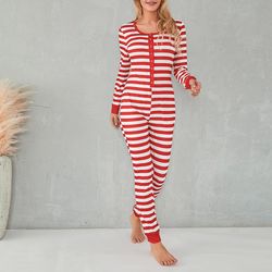 sexy christmas pajamas for women, bodycon romper jumpsuit, striped print loungewear, long sleeve sleepwear playsuit