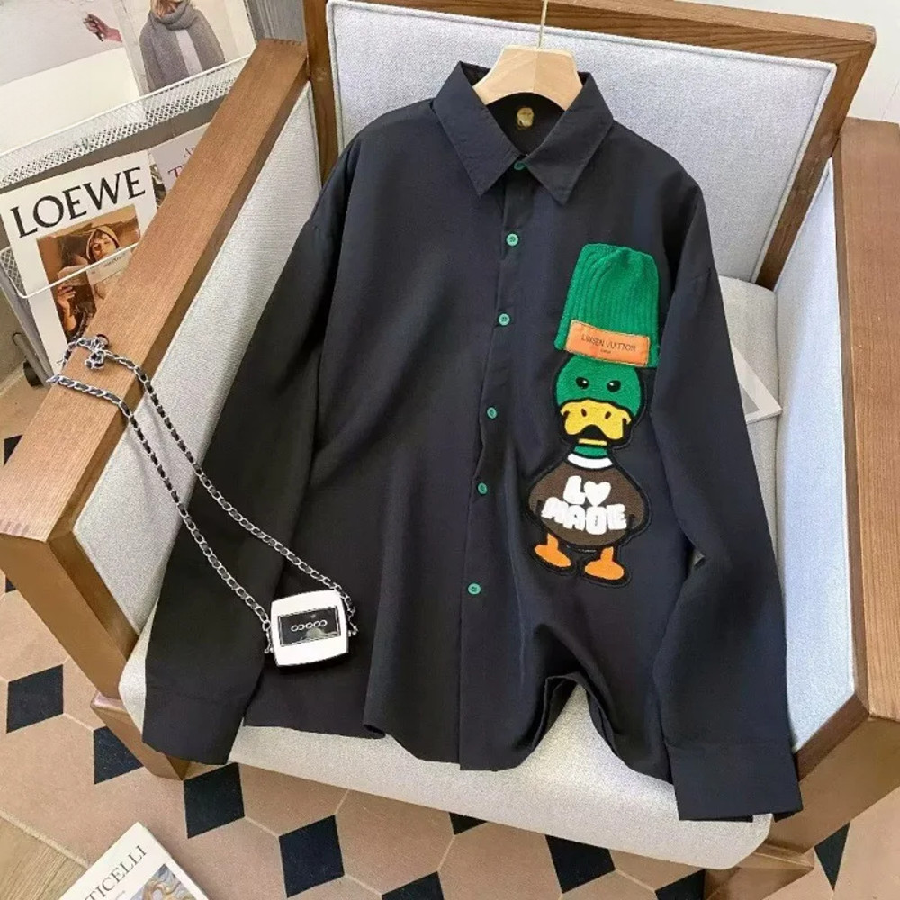 Men's Embroidered Loose Fit Shirt, Vintage Artistic Long Sleeve, Casual Jacket, Design Sensibility