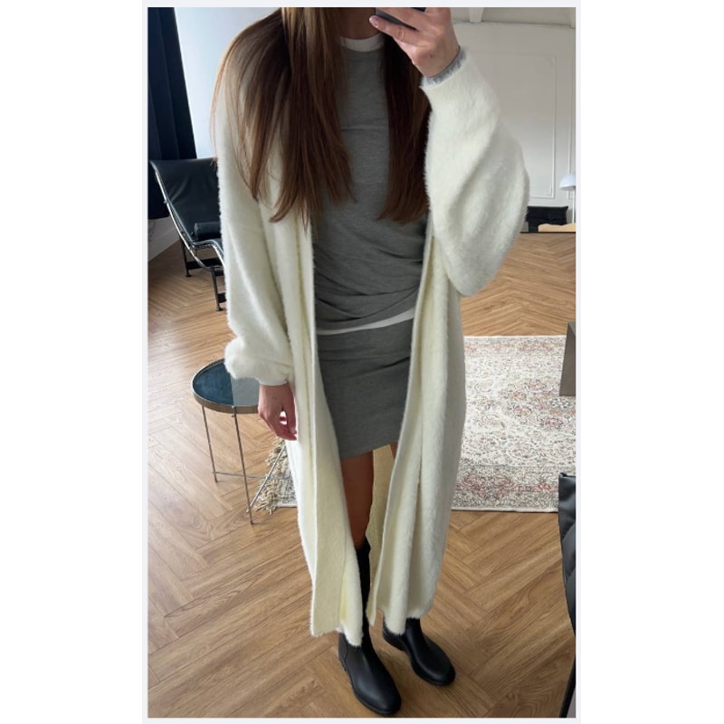 Vintage Cardigan for Women, Fluffy Warm Long Sleeve, Oversize Knitted Sweater, Solid White Autumn Winter Fashion